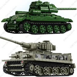 WW2 Military Heavy Tank Building Blocks Soviet  T-34 Medium Tank Model Tiger I Battle Tank Bricks Army Weapon Toys Boy DIY Gifts