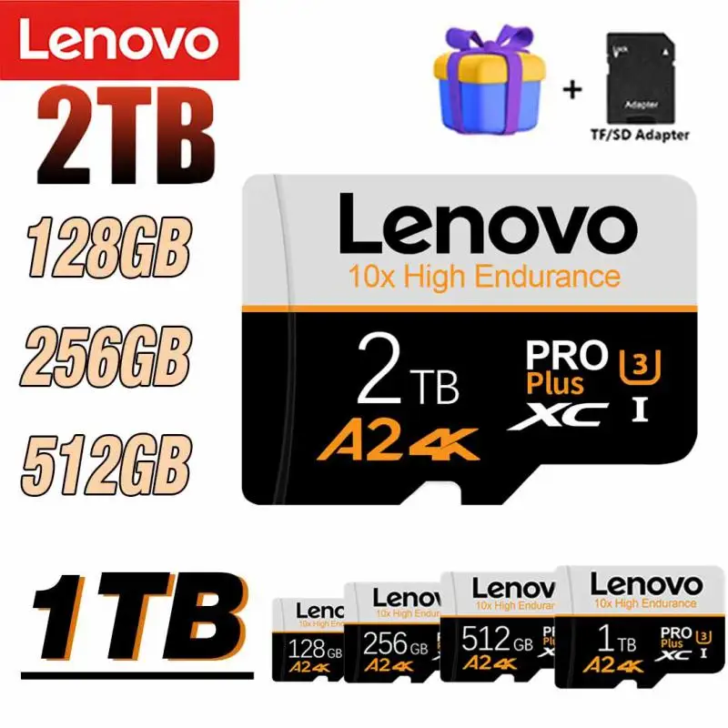 Lenovo-2TB Cartão de Memória para Gravador de Condução, 512GB, 256GB, 128GB, Micro TF, Cartão SD, 1TB, Alto-falante do Telefone Móvel, Câmera HD, Novo, 2024