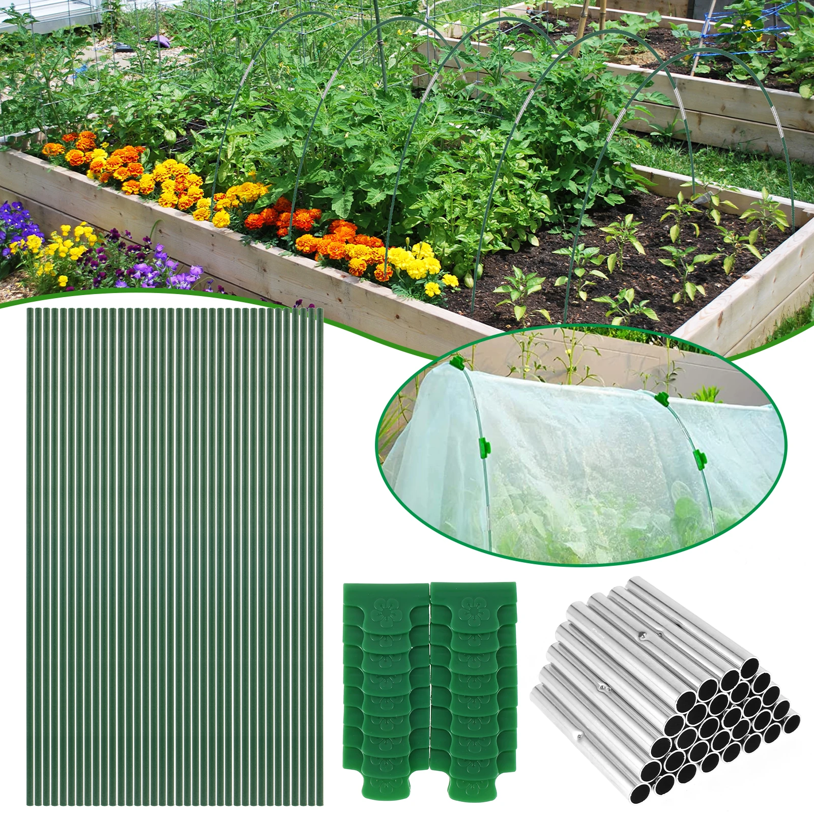 Greenhouse Hoops Frame Tunnel Kit 17 Inches Long Detachable Garden Hoops Rust-Free Fiberglass Garden Support Frame with 18 Clips