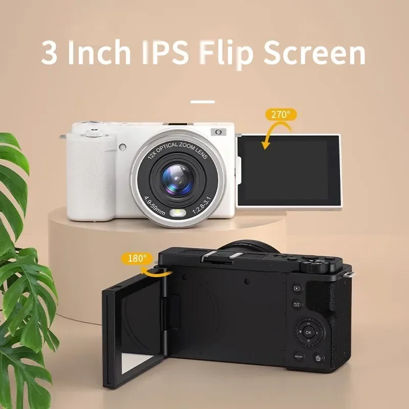 5K HD Digital Cameras for Photography 12X Optical Zoom Video Auto Focus Anti-Shake 72MP Compact Vlogging Camera 270° Flip Screen