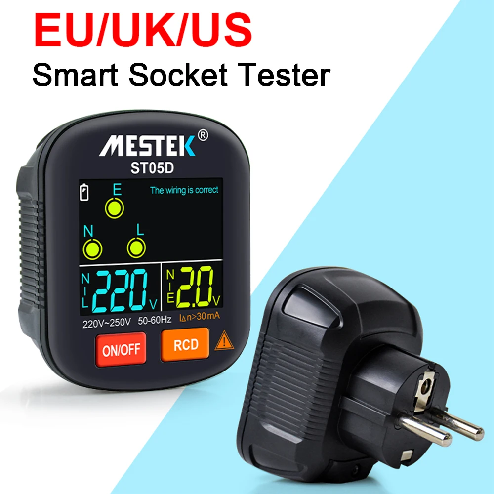 Mestek Digital Display Smart Socket Tester Outlet Checker 30A RCD GFCI NCV Test Outlet Checker EU US UK Zero Line Socket Detecto