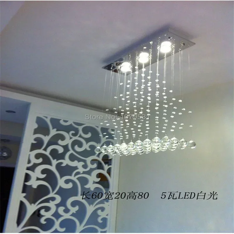 Modern 3/5/6 Heads LED Crystal Hanging Square Ceiling Lights Fixture Rain Drop Curtain Chandelier Ceiling Lamp Lustres De Teto