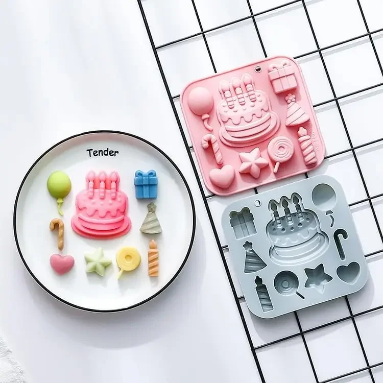 Diy Birthday Cake Silicone Mold Gift Box Balloon Birthday Themed Baking Moulds for Chocolate Cake Dessert Candy Cake Decoration