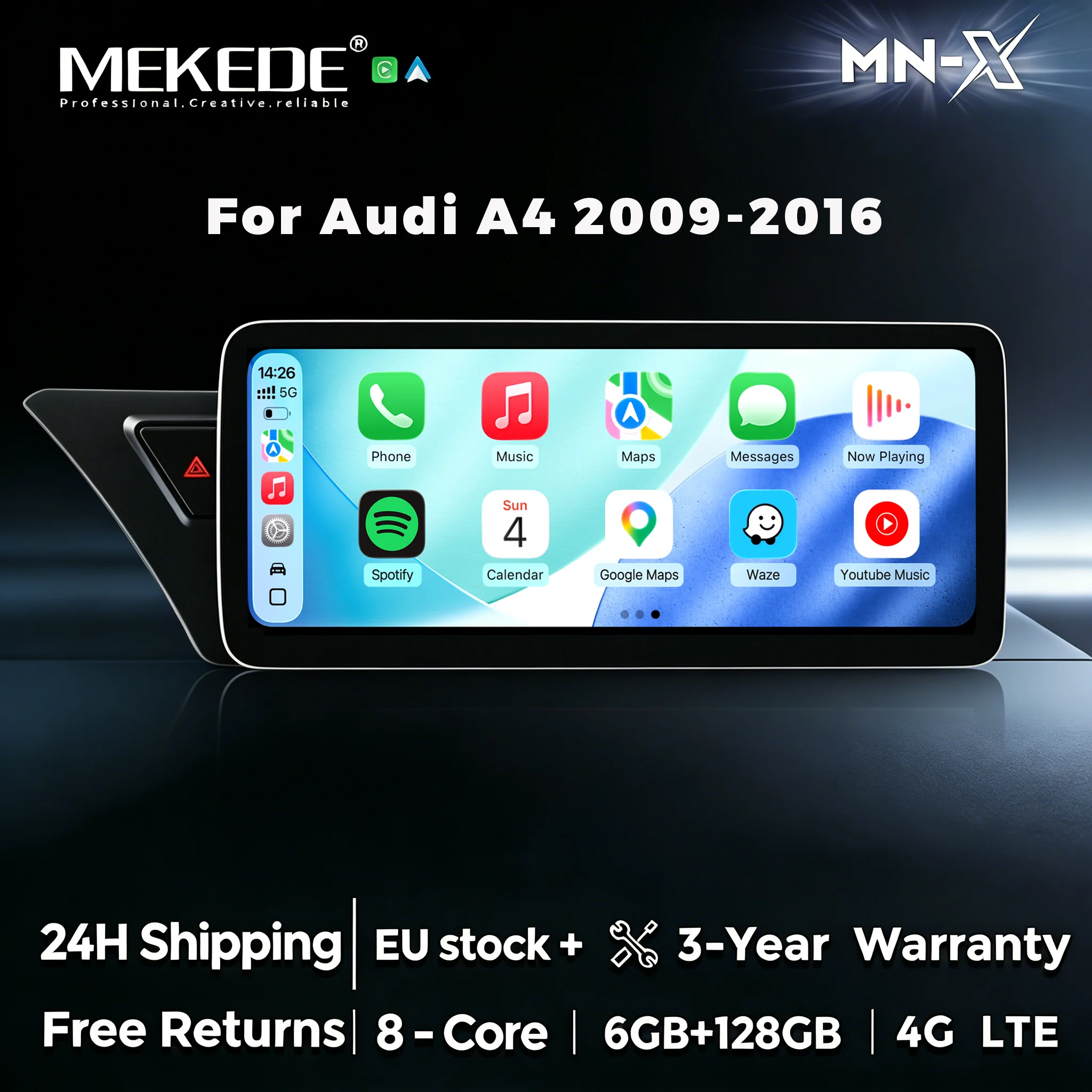 MEKEDE Auto-Multimedia-Navigationssystem Android 15 8-Kern Autoradio für Audi A4 S4 A5 S5 2009-2016 Kabelloses Carplay Android Auto GPS DSP 4G WIFI BT USB Videoplayer mit Unterstützung für