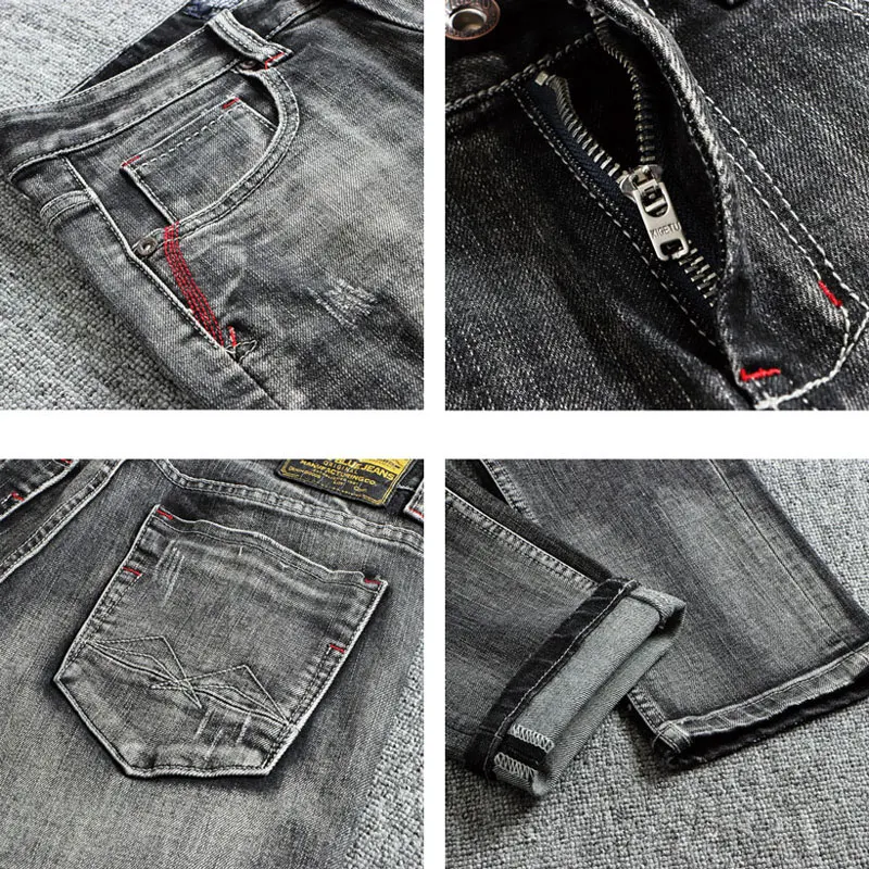 Italian Style Fashion Men Jeans Retro Gray Elastic Slim Fit Ripped Jeans Men Trousers Vintage Designer Casual Denim Pants Hombre