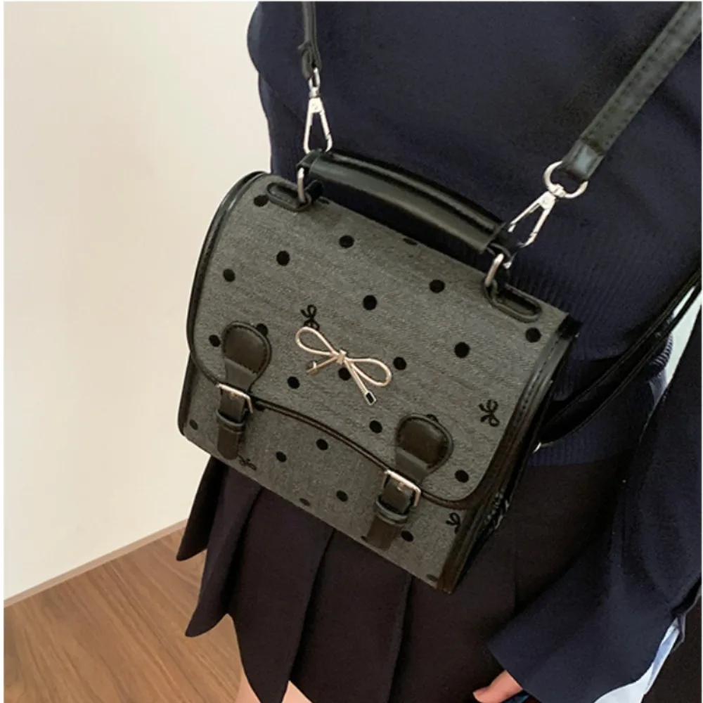 

Casual Sweet Polka Dot Bow Cover Type Backpacks All-match Travel Exquisite Korea Canvas Literary Handbags Preppy Style Shoulder