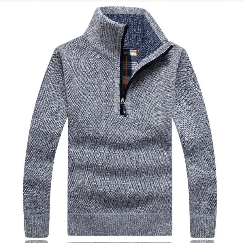 

Men's Fleece Thicker Sweater Half Zipper Turtleneck Warm Pullover High Quality Male Slim Knitted Wool Sweaters For Spring