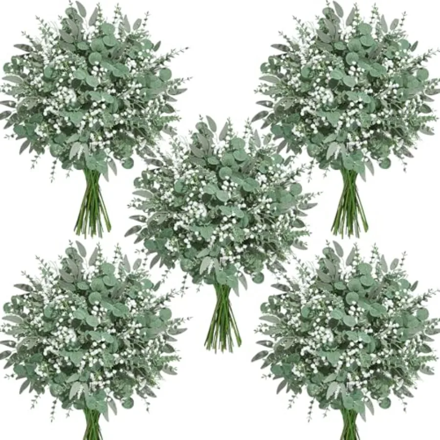 

Набор из 5 видов смешанной зелени: искусственные стебли эвкалипта и цветы гипсофилы оптом для свадебного декора и центральных композиций