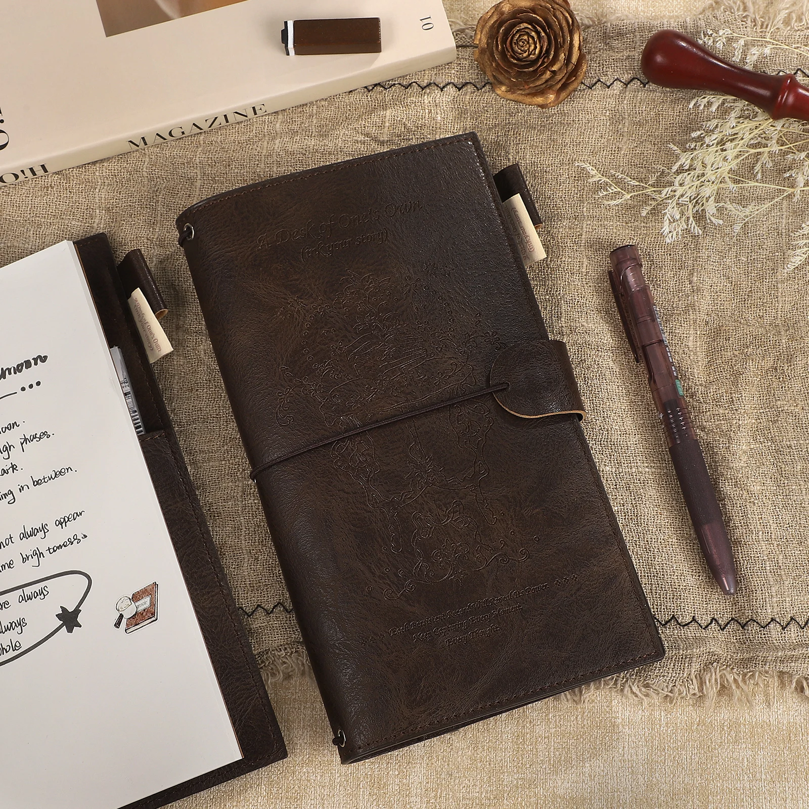 アンティークガーデンシリーズヴィンテージレザーカバートラベル - Vintage Leather Journal Notebook のレビューと価格