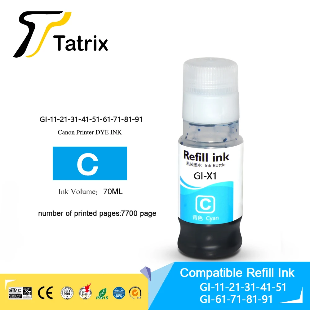 

Tatrix GI41 GI-41 Premium Color Compatible Bulk Bottle Water Based Refill Dtg Eco Ink for Canon G1420/G2420/G2460/G3420/G3460