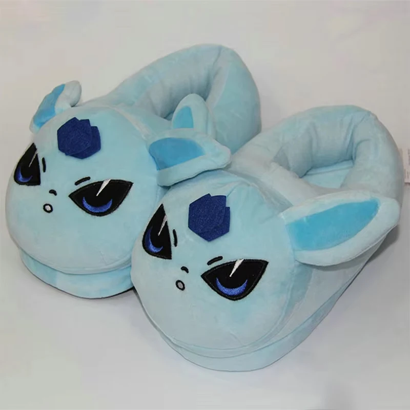 Kawaii Pokemon Winter New Warm Home Slippers Cute Cartoon Glaceon Plush Soft Bottom Indoor Cotton Slippers Holiday Gift