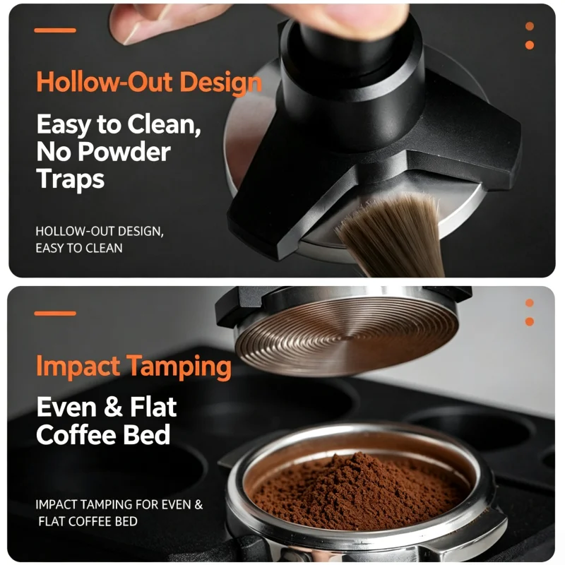 JUSTINLAU 51/53/58.35mm Impact Coffee Tamper Stainless Steel Ripple Base Espresso Tamper with Calibrated Spring Loaded Barista