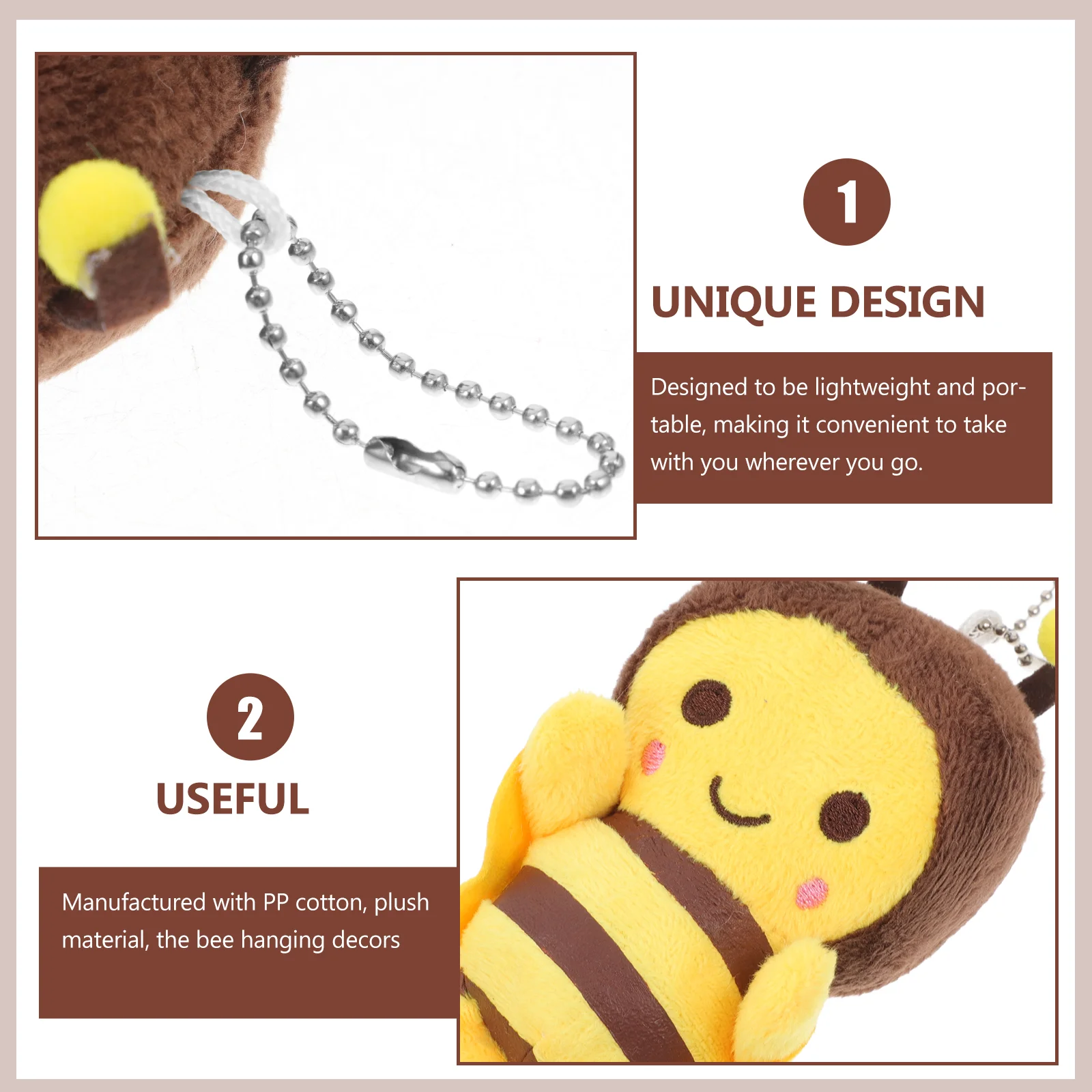 10 Pcs Little Bee Pendant Keychain Charms Plush Toys Fluffy Stuffed Adorn Fob Accessories Backpack Hanging