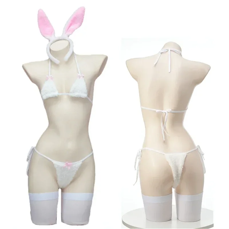 

Аниме Новый год, плюшевый комплект нижнего белья с кроликом, костюмы для косплея, белая сексуальная ночная рубашка, комплект бикини, женское нижнее белье для ролевых игр, наряды для девочек