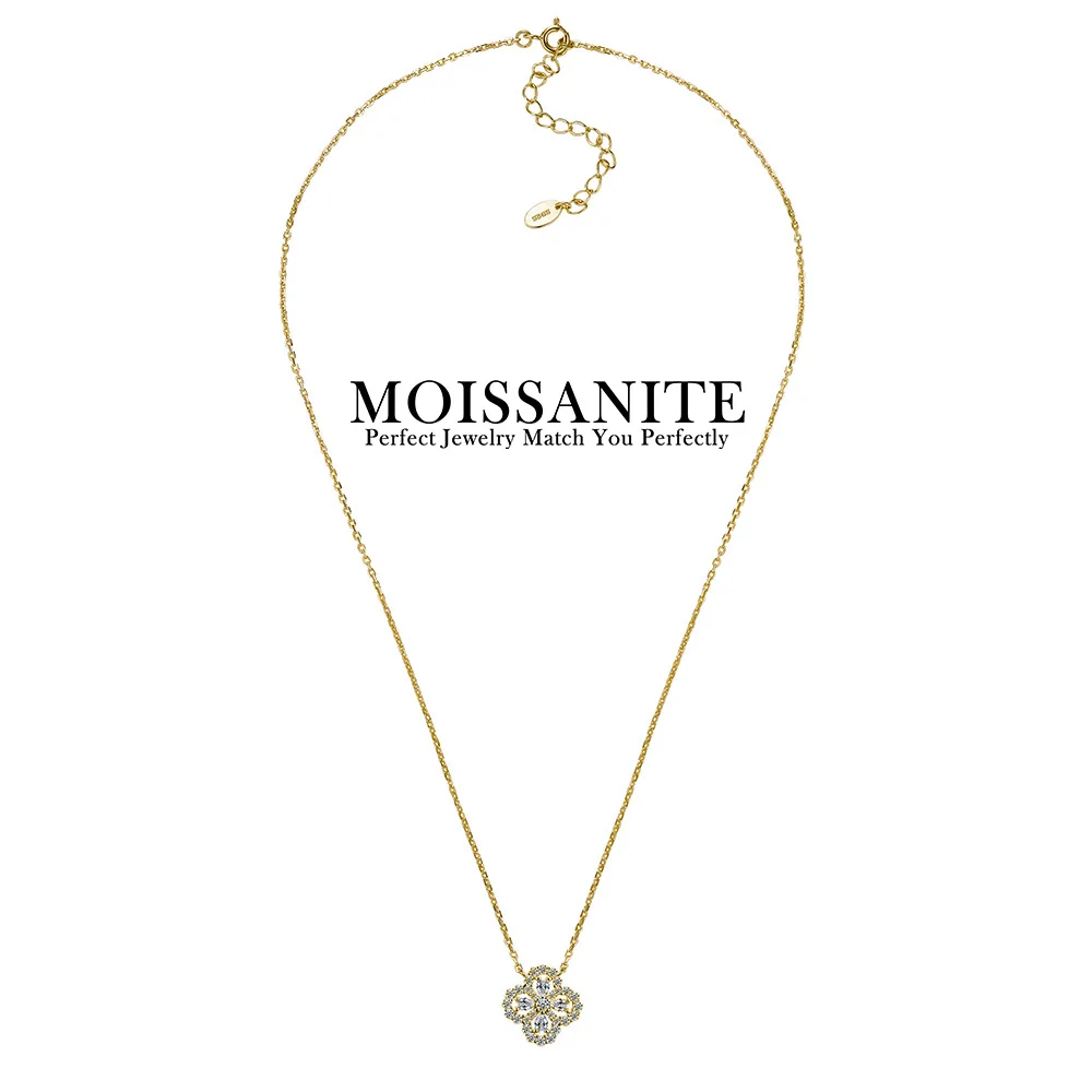 

Ожерелье с муассанитом и клевером 0,59 карата, стерлинговое серебро 925 пробы, четырехлистный цветок, кулон-цепочка, элегантные ювелирные изделия на удачу для женщин