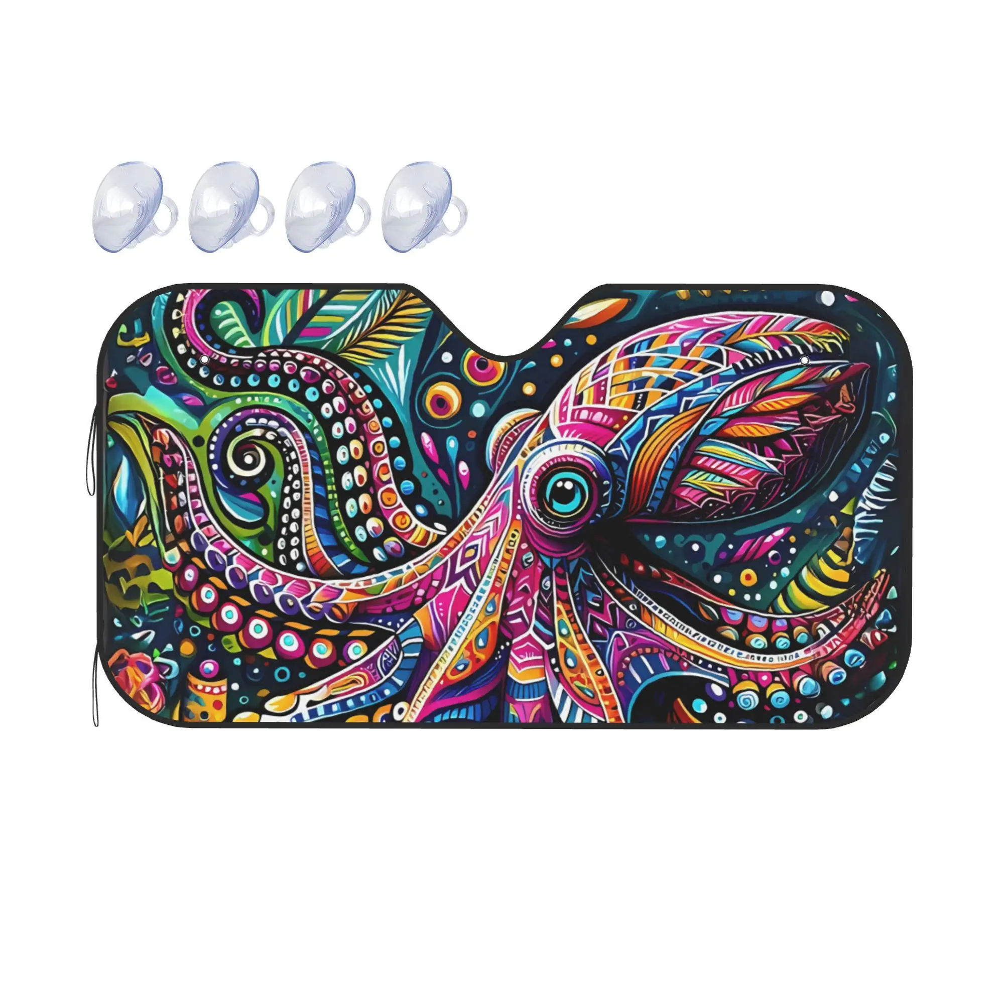 Car Windshield Sunshade Colourful Octopus, Fantasy Octopus, Sealife Car Glass Sunshade, Heat Shield For Car, Car Accessories, Co