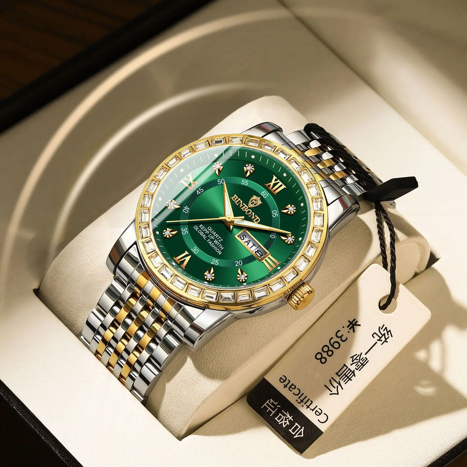 Men's Watch Trendy Fashion Business Diamond Calendar Night Light Waterproof Quartz Watch Men's Wristwatch Clock