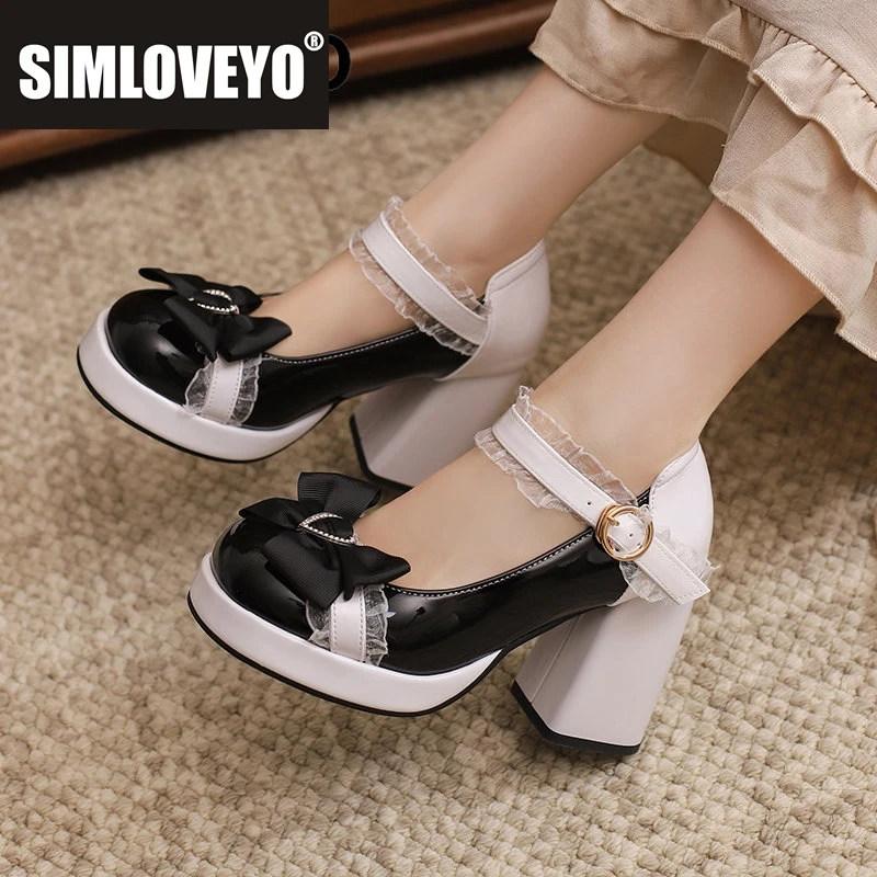 

SIMLOVEYO Sweet Lolita Туфли-лодочки для девочек с круглым носком и блочным каблуком, 9,5 см, платформа, пряжка, ремешок, бант, 41, 42, 43, розовые женские туфли, смешанные цвета