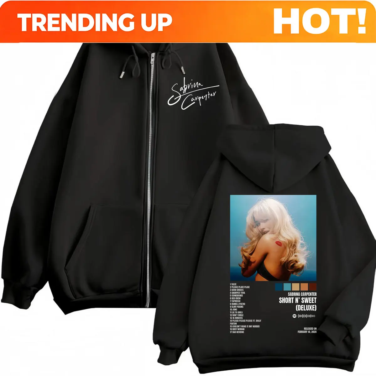 Customization Sabrina Carpenter Album Poster Graphic Zipper Hoodie Men Women Clothing Fashion Hip Hop Sweatshirt Casual Loose Fl