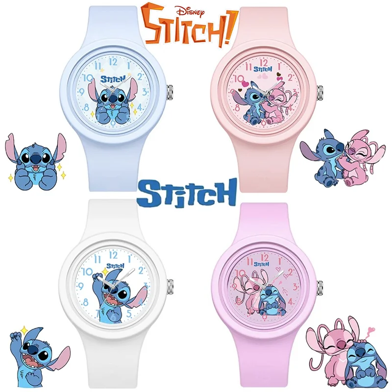 4 Style Disney Stitch Watch Cute Pink Angel Round Skin Touch Silicone Electronic Watch Decorative Accessory Kid Gift for Couples