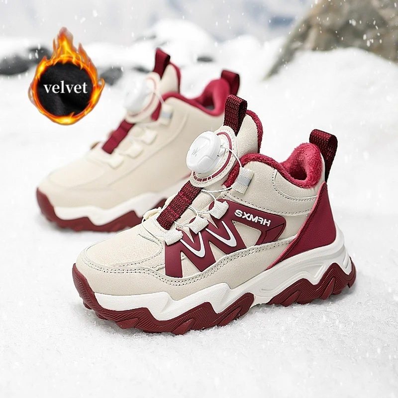 

Winter Plus Velvet Running Shoes Kids High Top Sports Shoes For Girls Boys Trainers Outdoor Warm Fur Children's Casual Sneakers