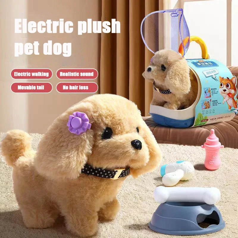 Simulación de perro mascota electrónico para niños, muñeco de peluche interactivo con sonido y luz multifuncional para caminar con cápsula espacial