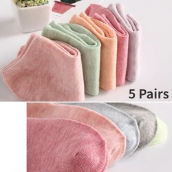 5Pairs/lot Ankle Socks Women Female Girls Soft Cotton Casual Fashion Simple Short Socks Soild Candy Color 2023 Spring Summer New