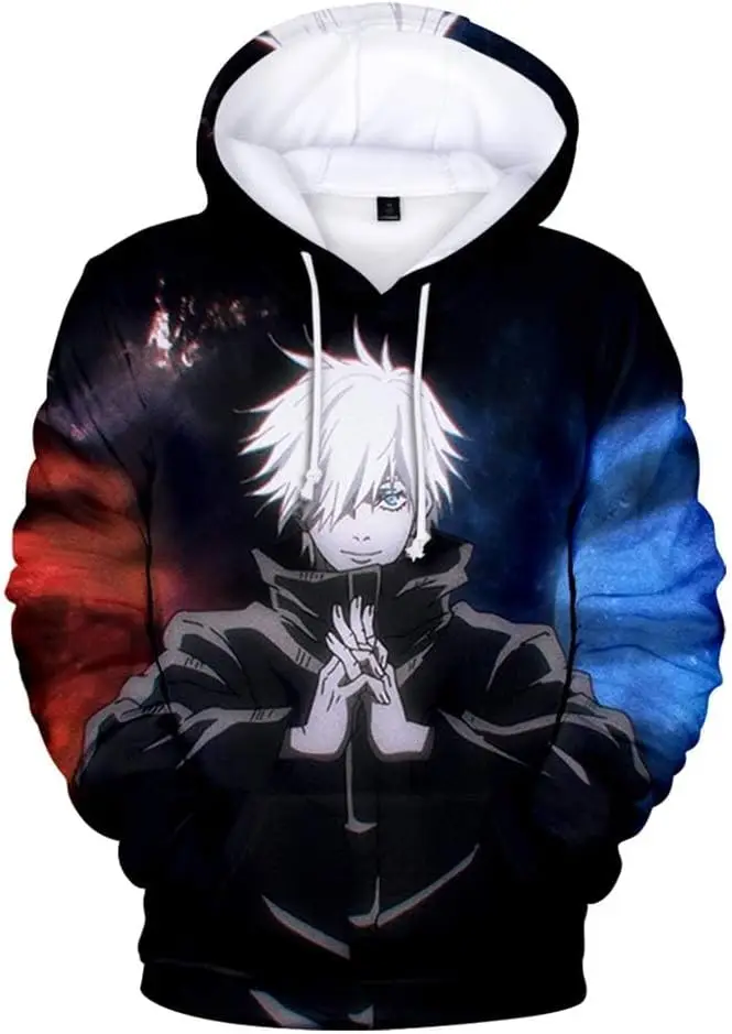 Ealipoi Gojo Satoru Hoodie Anime JJK Hoodie Jujitsu Kaisen Gojo Costume Multi 3D Printed Sweater Cosplay for Men