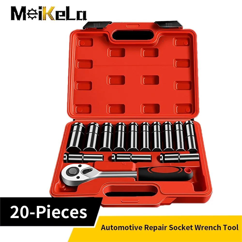 Electric wrench socket head extension car repair set, hexagonal screw and nut 8-32mm socket, 14 pieces set