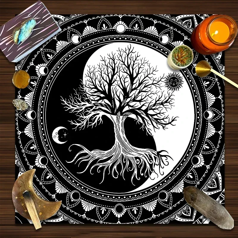 Tarot Cloth Tree Of Life Yin Yang Moon Sun Velvet Cloth Fortune Telling Board Game Mat Polyester Printed Home Decor Altar Cloth