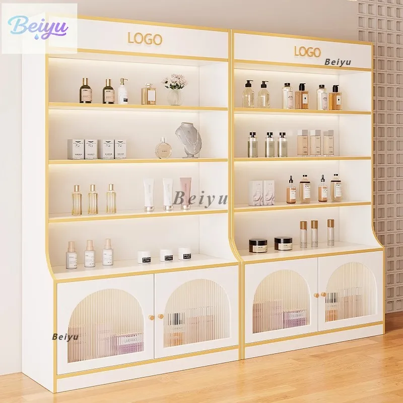 خزانة عرض لصالونات التجميل ومستحضرات التجميل وخزانة عرض فنية للأظافر وباب زجاجي ورف منتج العناية بالبشرة ورف متعدد الطبقات #1