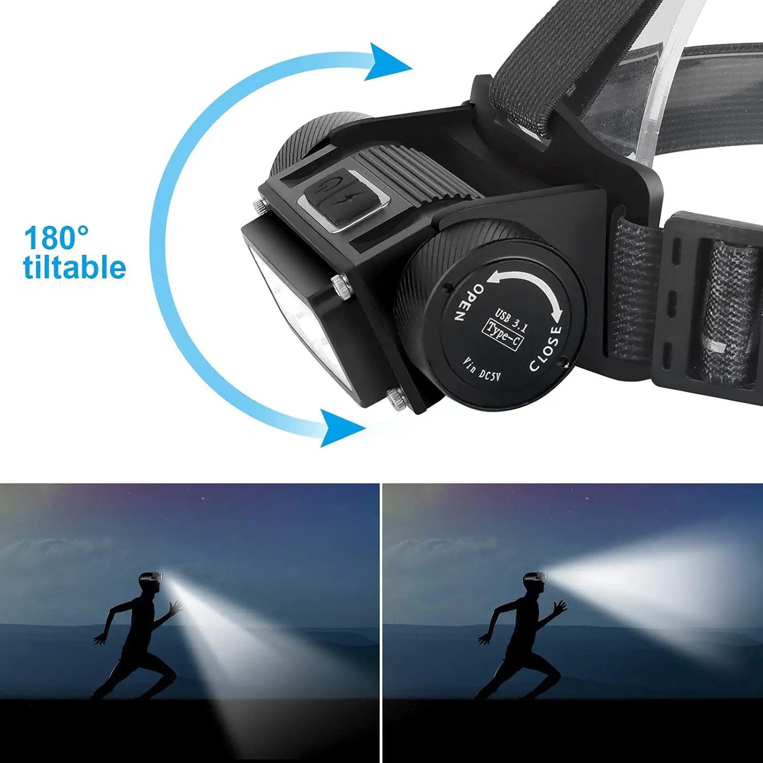 Linterna frontal LED recargable de 4000 lúmenes, 6 modos, 160 °   Ajustable para Adultos