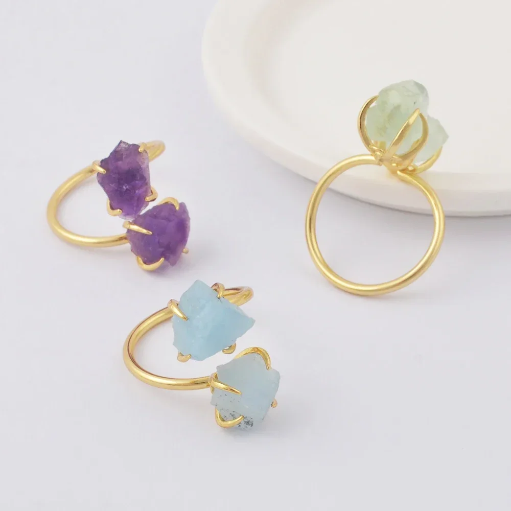 Freeform Healing Crystal Quartz Claw Ring Irregularities Natural Stone Ring for Women Fashion Gemstone Adjustable Rings Jewelry