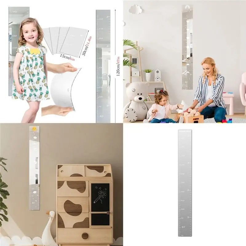 ABGG-Acrylic Height Measurement Wall Sticker Growth Chart Mirror Decor Ruler Scale 70-180Cm