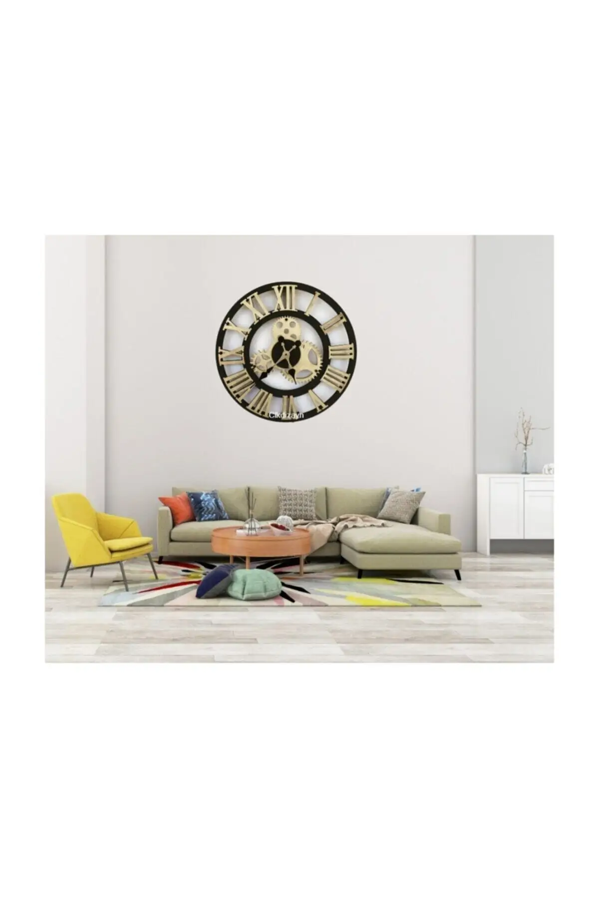 Uras Wood Wall Clock Roman Digit Impeller 59x59cm 10mm 2059-ç-a Wall Clock Creative Home Decor