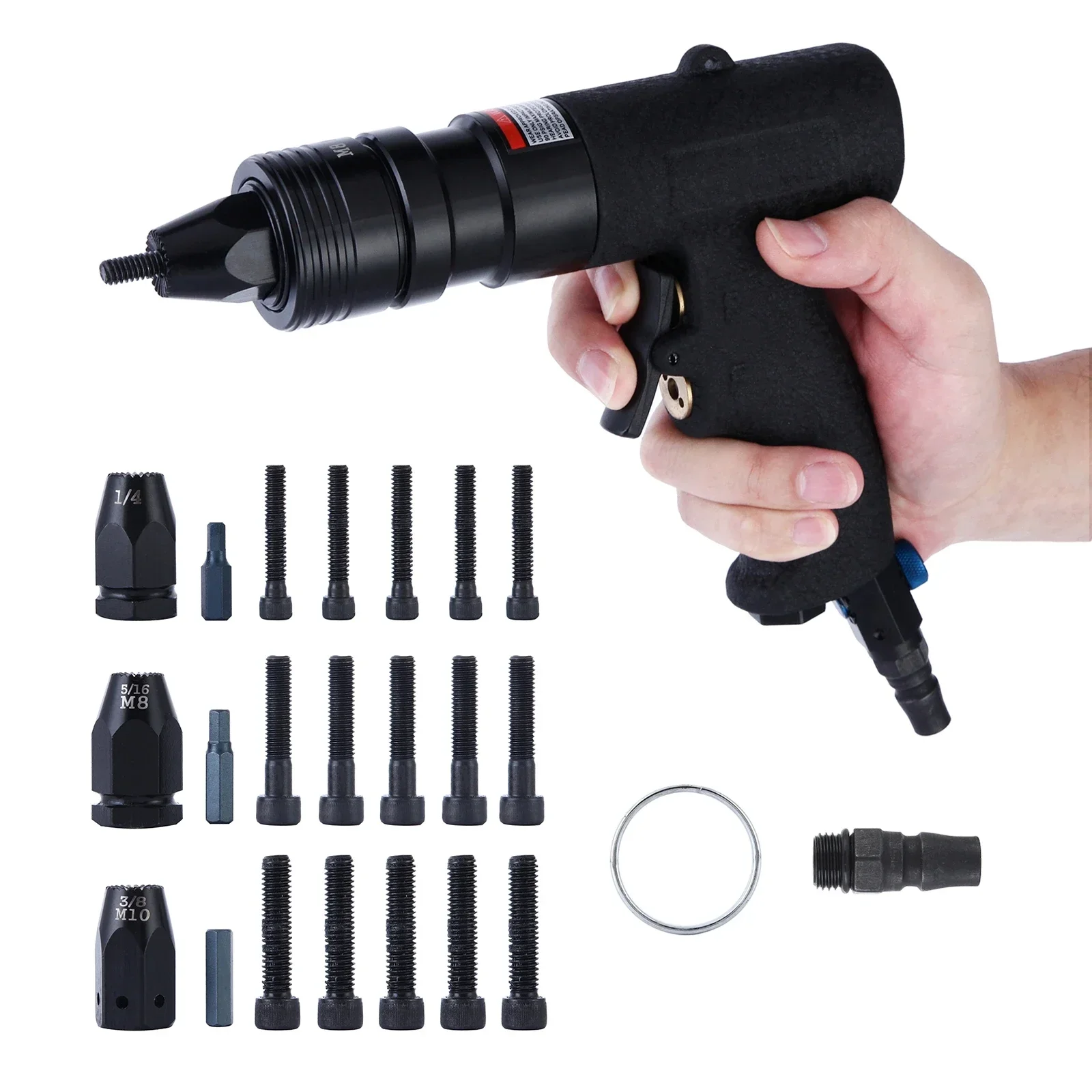 Pneumatic Rivet Nut Gun M8 M10 Self-Locking Head Gun Change Mandrels Industrial Grade Adjustable Speed Air Rivnut Gun