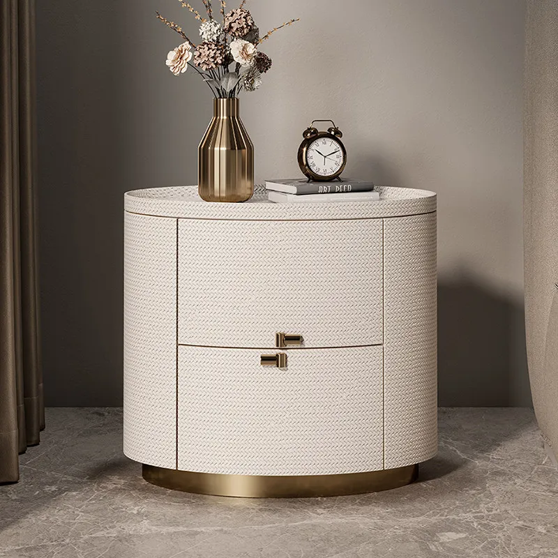 

Minimalistic Round Nightstands European Gold Lounges White Bedside Table Modern Space Saving Mesitas De Noche Furniture For Home