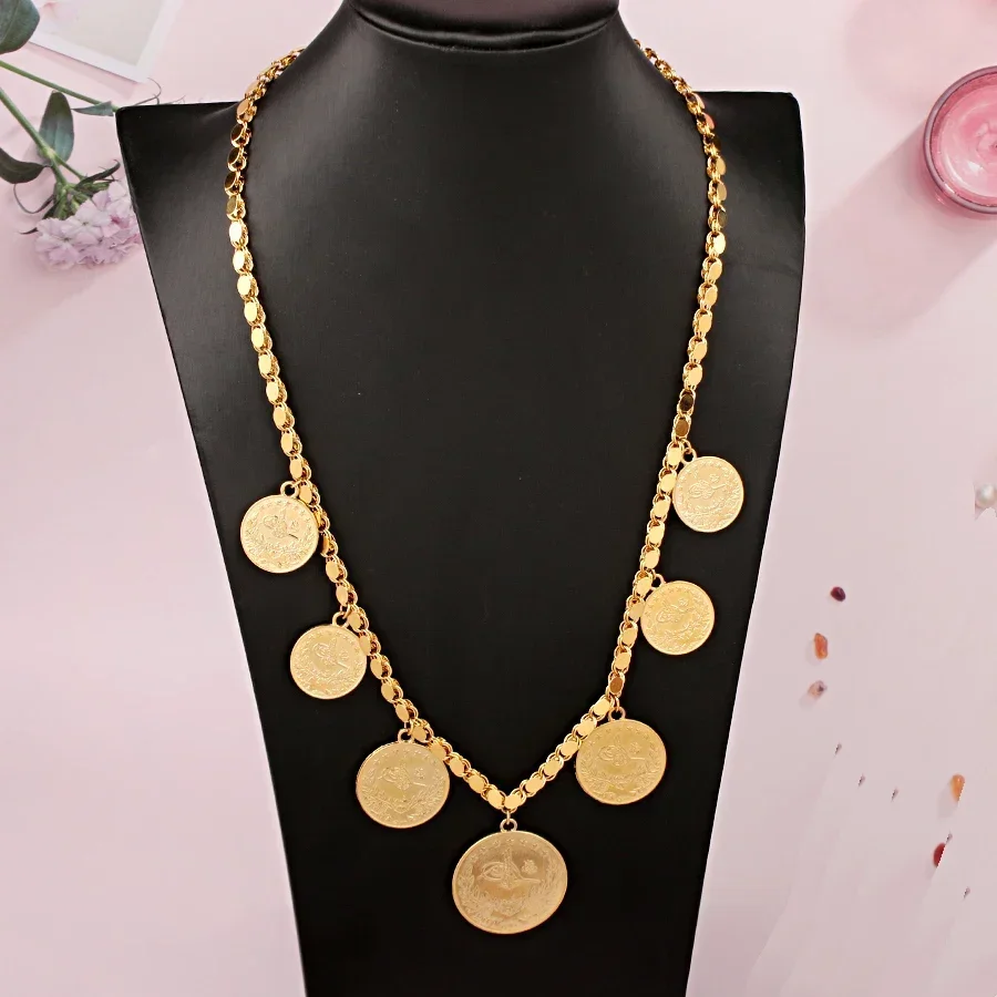 New Turkish Coin Necklace Gold Plated Handmade Chain Ethnic Arabic Wedding Jewelry for Bride Collares Para Mujer Women Gift