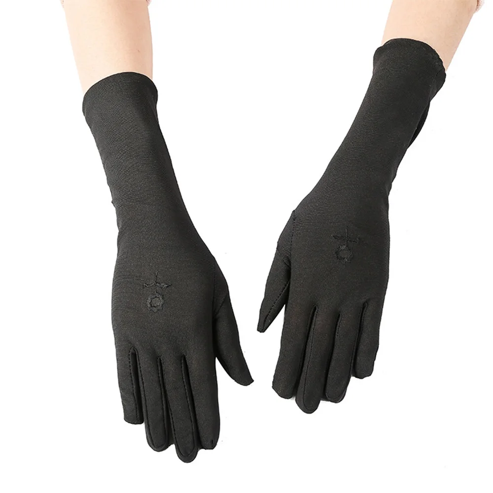 Ladies Thin Mid-long Anti-slip Embroidered Stretch Mittens Anti UV Sunscreen Gloves Driving Glove
