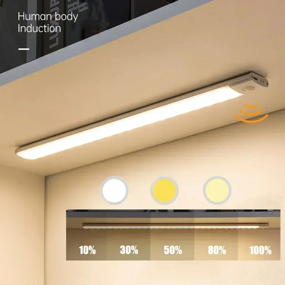 Night Light Motion Sensor Led USB Rechargeable Motion Detector Cabinet Lights 3 Colors In One Lamp Bedroom Kitchen Decor