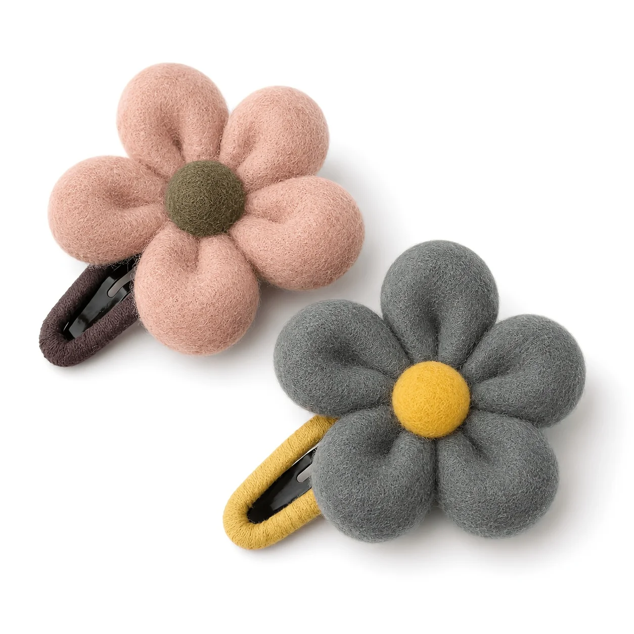 2PCS Fabric Flower Cutout Hair Clips for Girls, Korean Style Sweet Flower Hair Clips