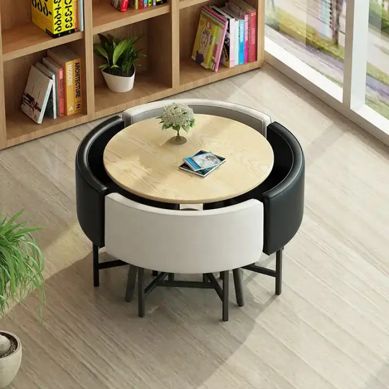 Juego de mesa y sillas de comedor redondas de lujo, muebles de restaurante de comida rápida personalizados, mesa de hierro forjado de moda, diseño de cafetería y tienda furni