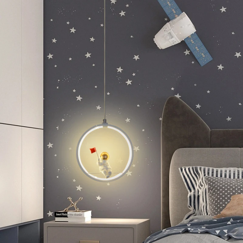 Children's room chandelier bedside eye protection simple creative personality astronaut boy bedroom hanging line