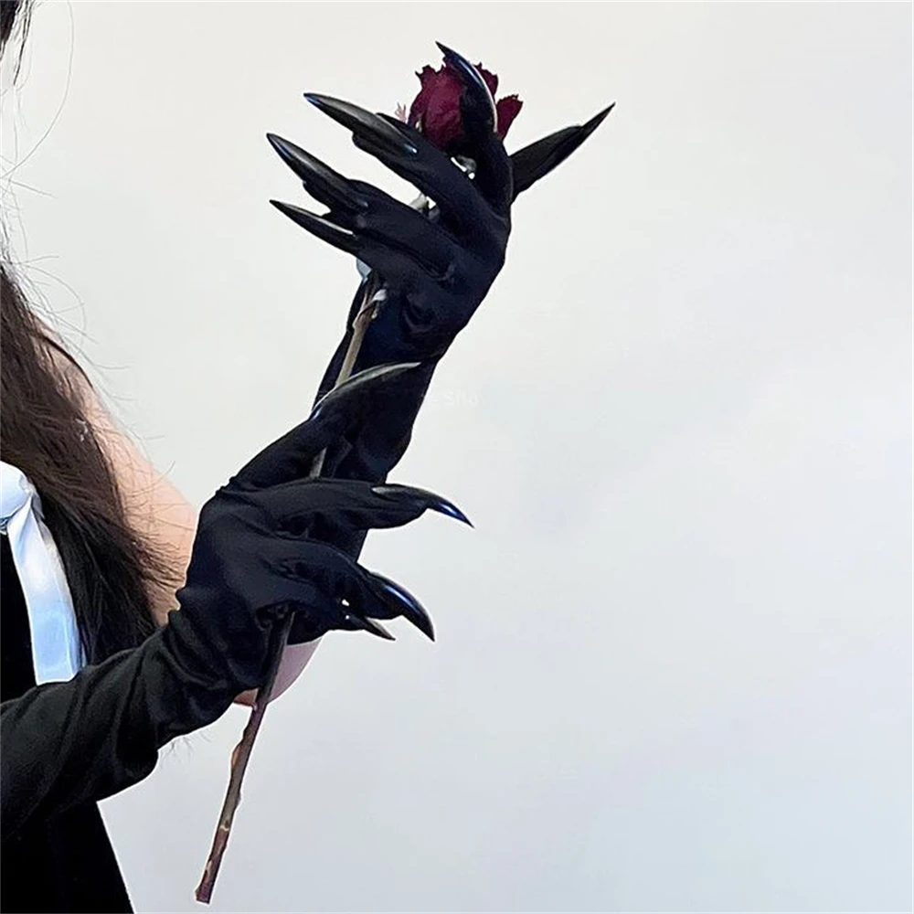 1 Pair Horror Black Devil's Ghost Claws Gloves Halloween Cosplay Costume Makeup Scary Claw Long Nail Gloves