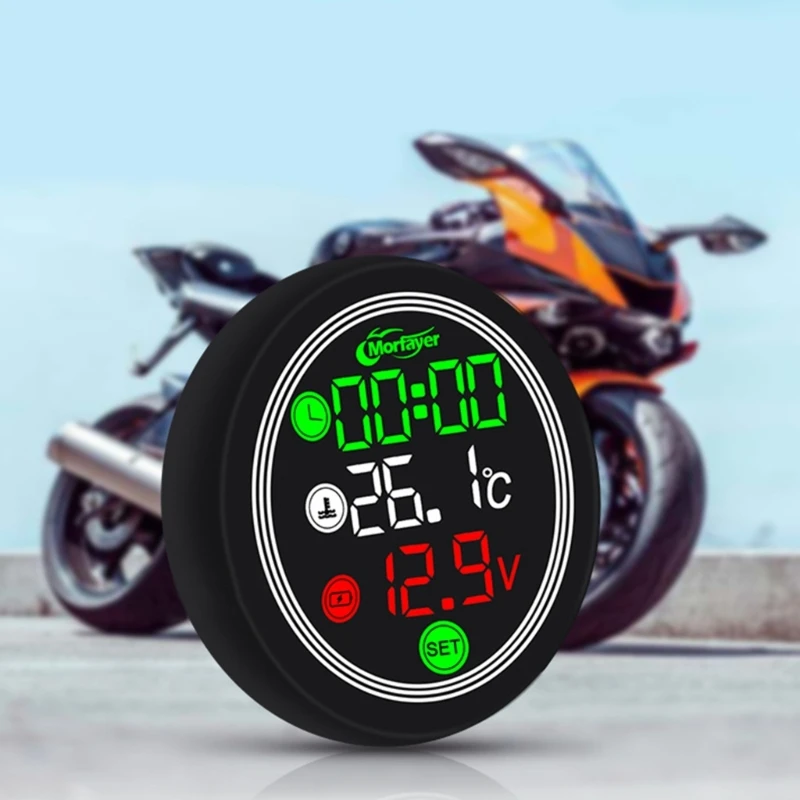 4 in 1 Timer Time Thermometer Voltmeter for 12V Motorcycle Motorbike Universal Waterproof Touch-Screen Voltage Meter D7YA