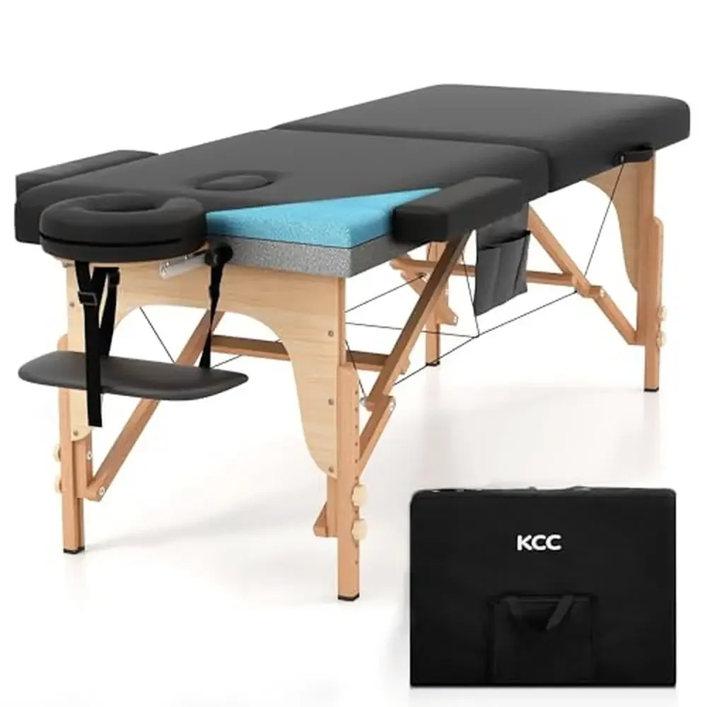 Memory Foam Foldable Massage Table Adjustable Height 84" Long 28" Wide Spa Bed with PU Leather Cover and Free Accessories