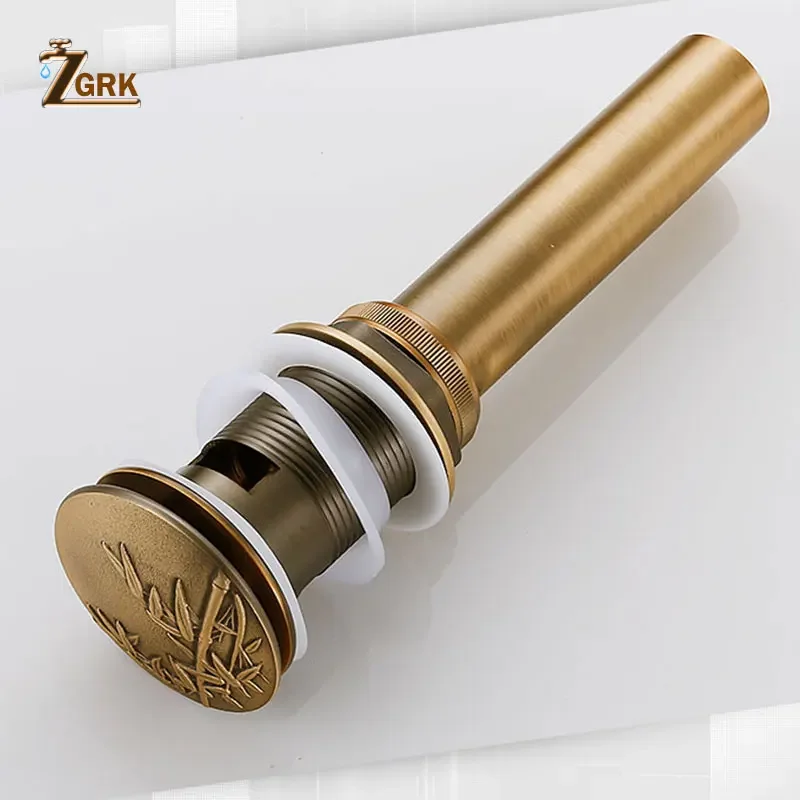 ZGRK Antique Brass Basin Sink Pop Up Drain Art Carving Basin Waste Plug Bathroom Accessories Vanity Sink Waste Drainer