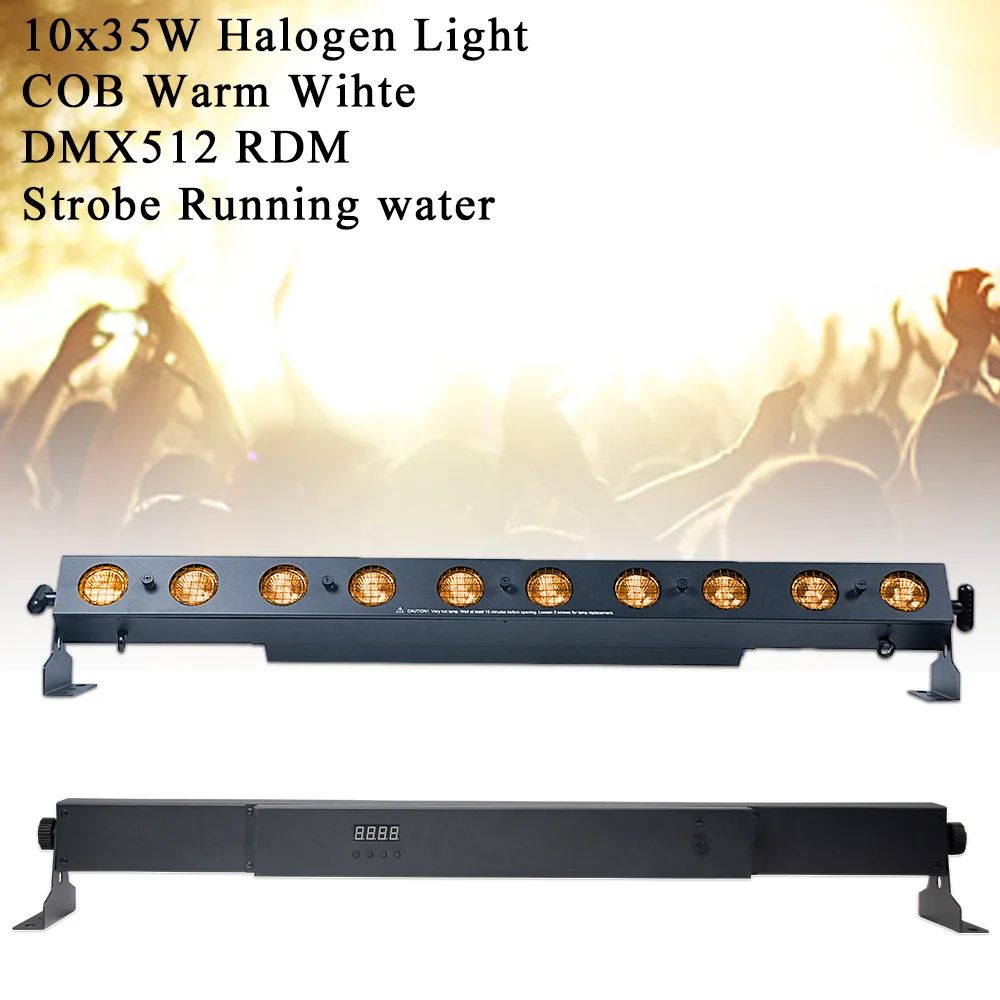 

YUER 10x35W Halogen Light Warm White Strobe Bar Flashing Horse Running DMX RDM Control Dj Disco Background Show Party Stage Lamp