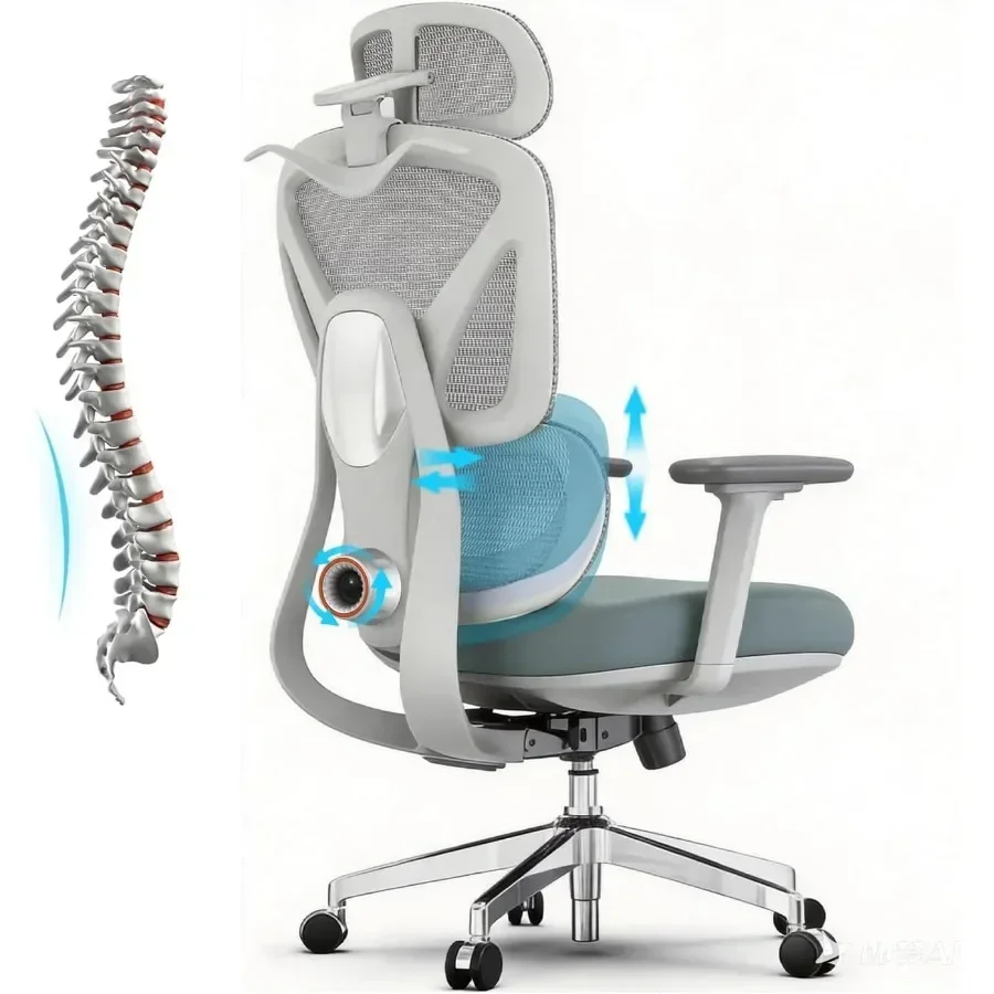 Ergonomic Mesh Office Chair, Desk Chairs with Adjustable Lumbar Support, 4D Flip-up Arms and 3D Headrest, Comfy High Back Breat