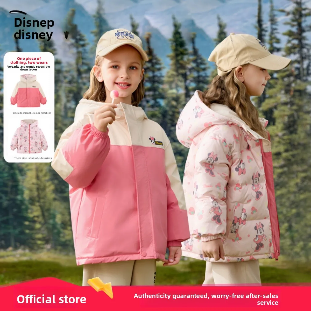 

Disney Kids' Reversible Down Jacket, Thick Hooded White Duck Feather Winter Coat